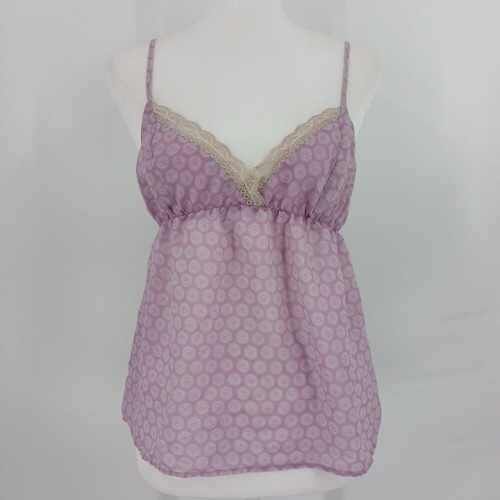 womans size XS Gilligan & O'Malley Purple Polka Dot Lace Trim Cami Top